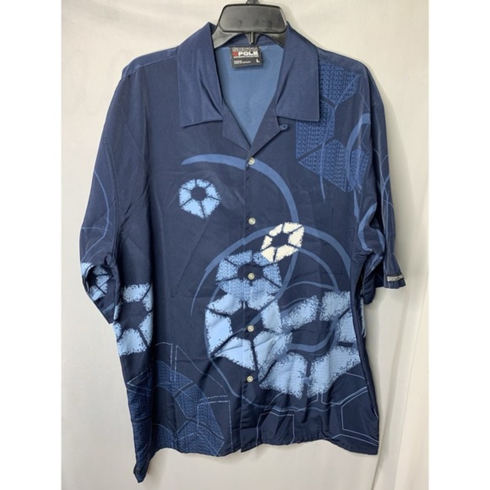 Mens L Vintage Y2K South Pile Button Down Polo‎ Hawaiian Shirt Sleeve Resort